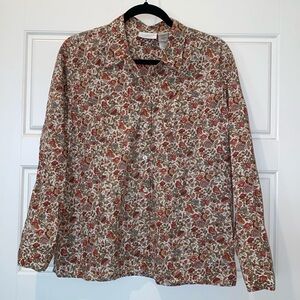 Liz Claiborne Floral Print Long Sleeve Button Up Blouse Size Petite Large